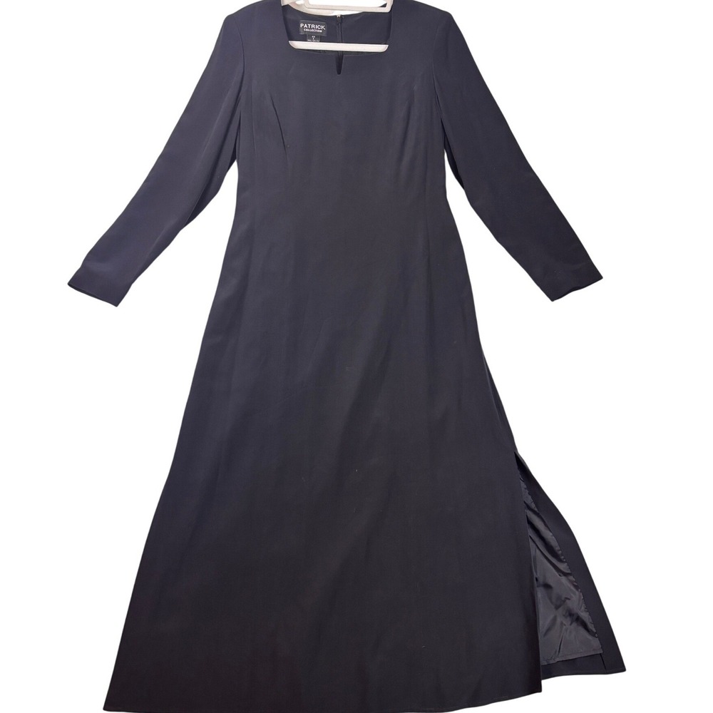 Patrick Collection Maxi Dress Women 8 Black Silk Long Sleeve Formal Slit Gown